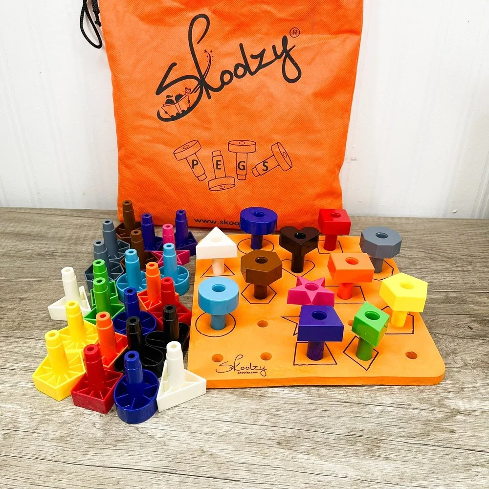 Skoolzy Peg Board Set 35 Pegs Montessori Toddler Shapes Toy with Bag